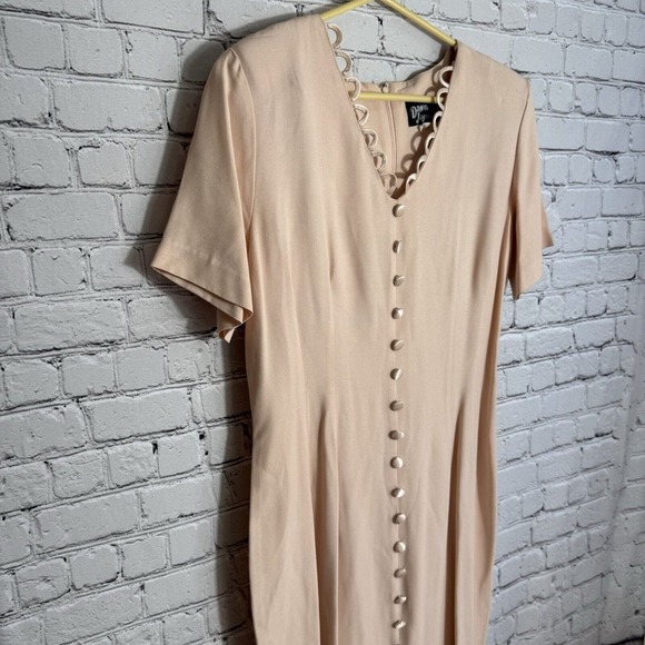 VTG Dawn Joy Fashions Old Money‎ Midi Tea Secretary Art Dress Pale Peach Size 10 - Picture 3 of 11
